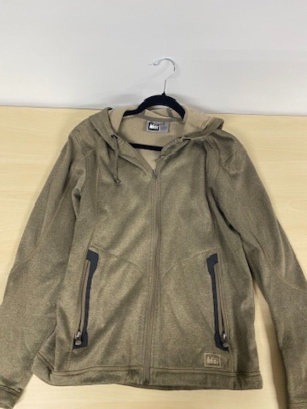REI Men’s XL Hooded Softshell Jacket Olive Tan Outdoor Hiking